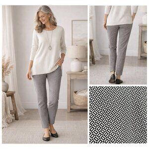 J. Jill Slim Ankle Pants 12P Petite Geometric Stretch Pull On Black Taupe Cotton